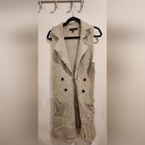 Brown long open sweater vest